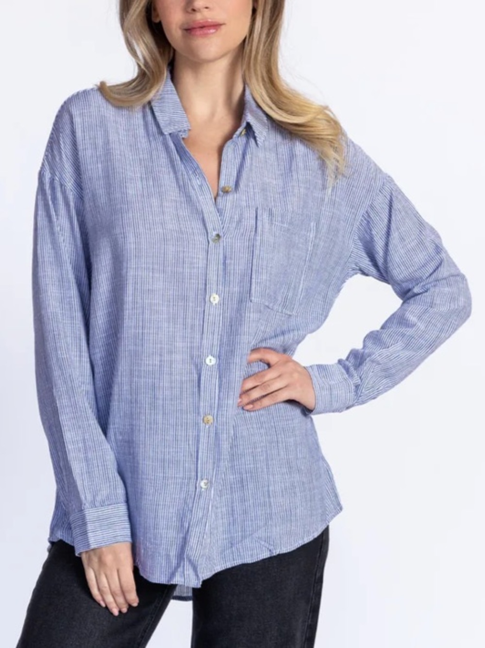 Nati Striped Button Down Shirt,Blue,White